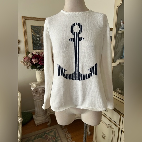Lulu-B Sweaters - Lulu-B Almost New White Knit Sweater/Anchor Size S C:4499